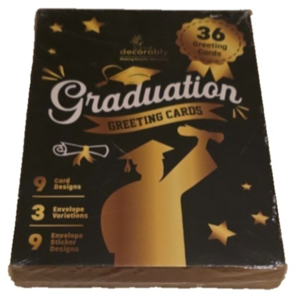 Decorably Graduation Greeting Cards Set of 36 w Envelopes Stickers 9 Designs NWT